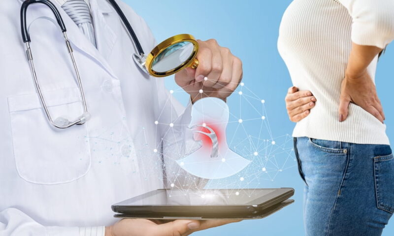 Uterine Diseases | Endometriosis, Woman in whitetshirt and denim with uterus pain